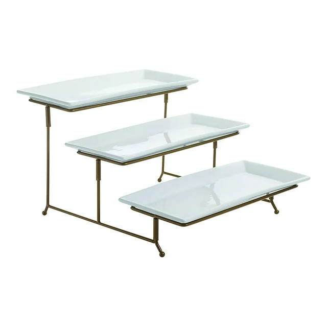 Gibson Elite Gracious Dining 3 Tier Rectangular Serving Platter Cake Stand, Gold | Walmart (US)