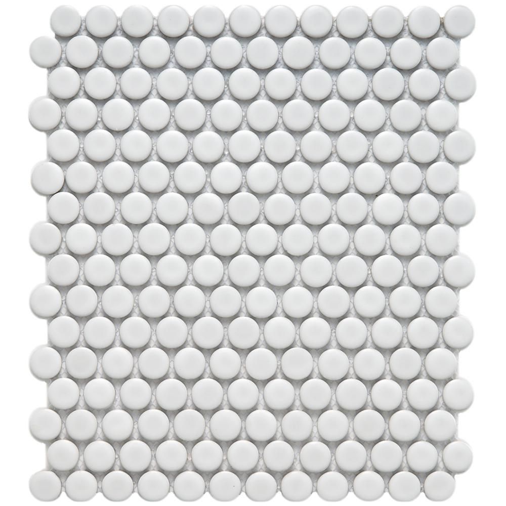 Merola Tile Metro Penny Matte White 9-3/4 in. x 11-1/2 in. x 6 mm Porcelain Mosaic Tile (8 sq. ft. / case), Matte White/Low Sheen | Home Depot