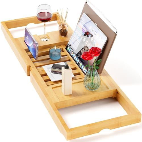 Yirilan Bathtub Trays for Tub,Bath Tray, Foldable Bathtub Caddy,Bamboo | Amazon (US)