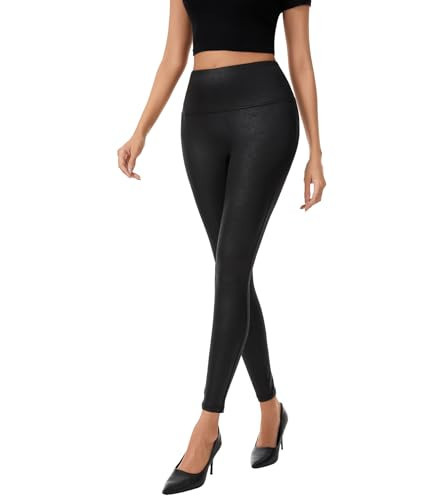 LIRASDIS Faux Leather Leggings for Women Leather Pants Tummy Control High Waist Stretch PU Tights Slim Ankle Length | Amazon (US)