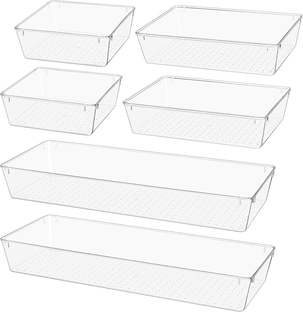 Vtopmart 6 PCS Clear Plastic Drawer Organizers Set, 3-Size Bathroom and Vanity Drawer Organizer T... | Amazon (US)