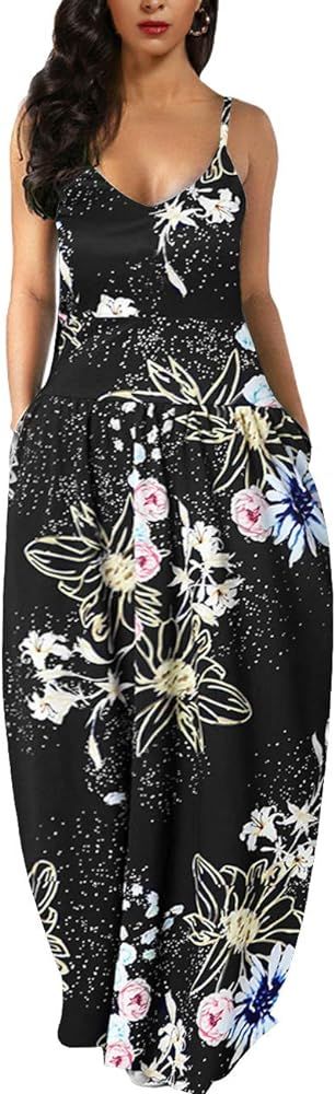 Womens Casual Sleeveless Plus Size Loose Plain Long Maxi Dress with Pocket | Amazon (US)