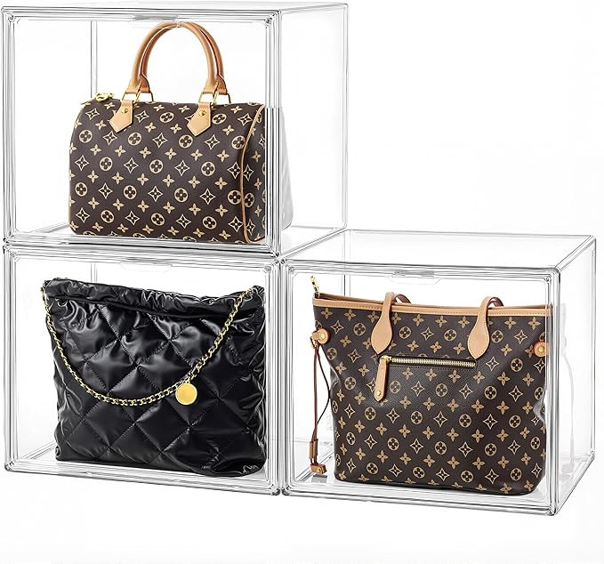 HBlife 3 Pack Purse Storage Organizer for Closet, X-Large Clear Stackable Handbag Display Case Bo... | Amazon (US)