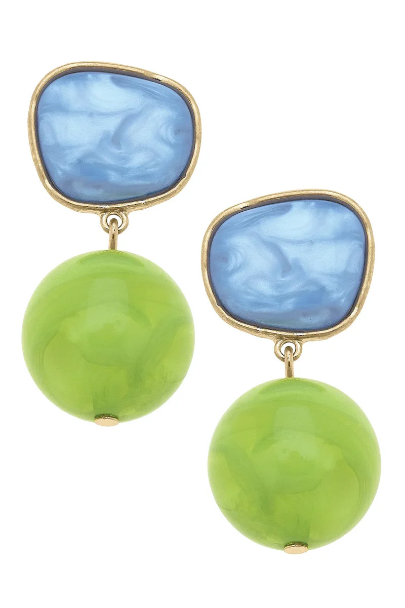 Ophelia Marbled Resin Drop Earrings in Light Blue/Lime Green | CANVAS