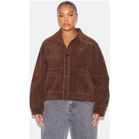 Plus Dark Brown Oversized Faux Suede Jacket | PrettyLittleThing US