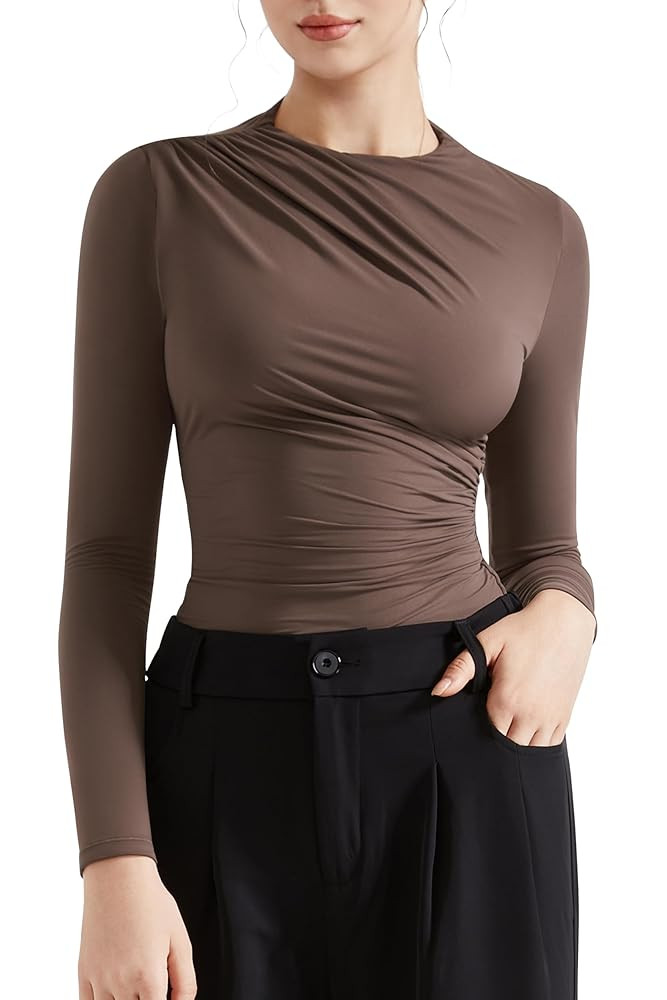 SUUKSESS Women Business Casual Long Sleeve Tops Double Lined Basic T Shirts | Amazon (US)