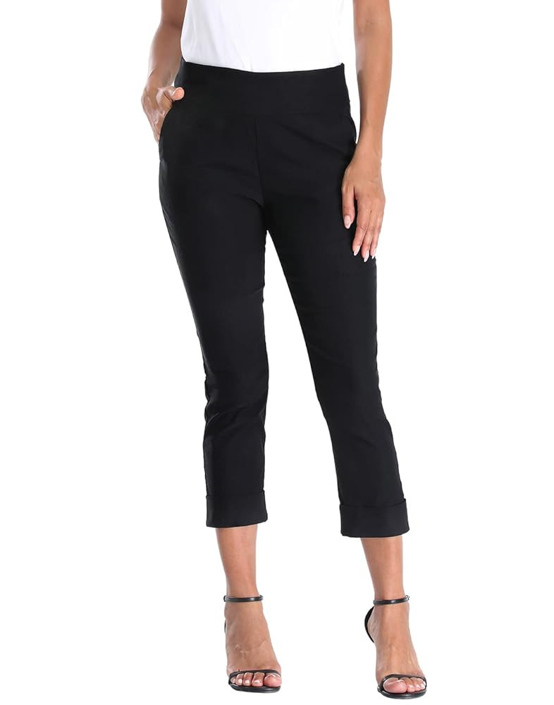 HDE Pull On Capri Pants for Women with Pockets Elastic Waist Cropped Work Pants | Amazon (US)