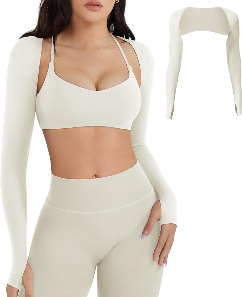 YEOREO Women Crop Top Long Sleeve Bolero Open Front Workout Cropped Shirts Sports Shrug | Amazon (US)