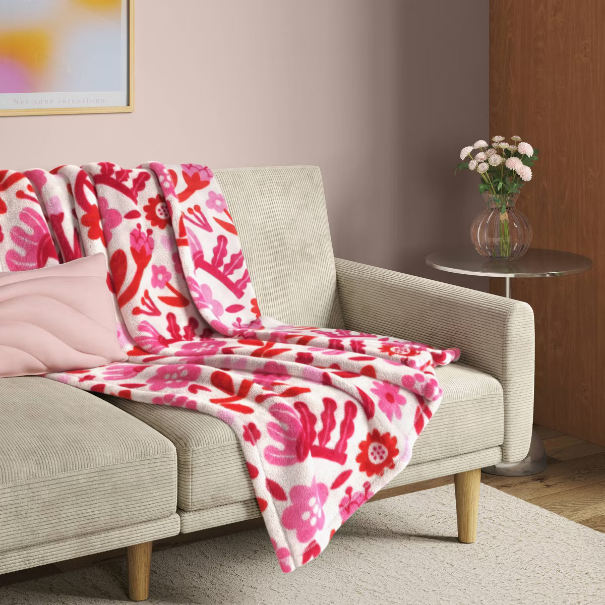 Printed Plush Throw Ivory/Pink/Red - Room Essentials™ | Target