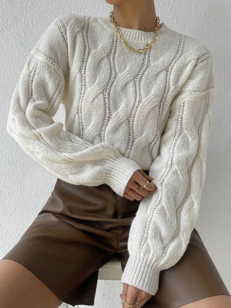 Cable Knit Drop Shoulder Sweater | SHEIN