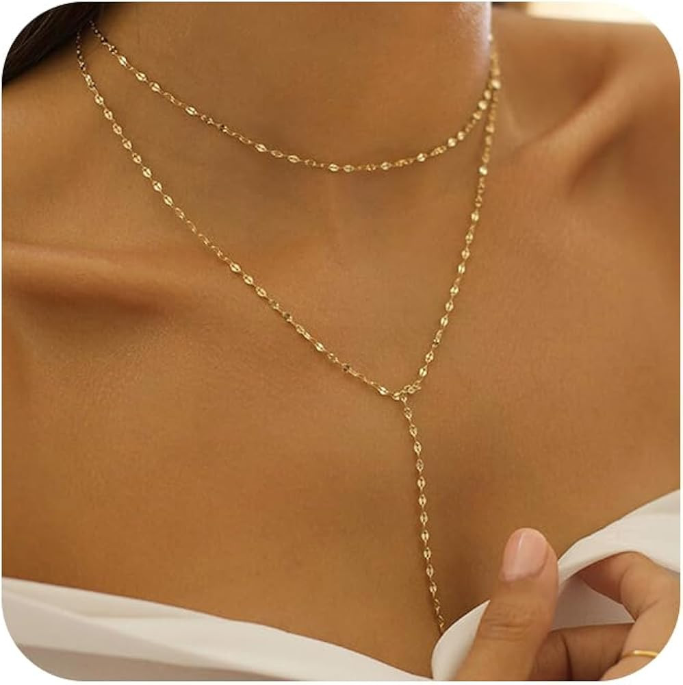 Lariat Gold Necklace for Women Dainty Long 14K Gold Plated Y-Shaped Body Chain Choker Necklace Tr... | Amazon (US)