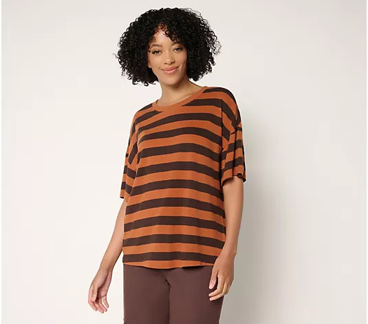 Peace Love World Striped Cotton Short Sleeve Boxy Tee - QVC.com | QVC