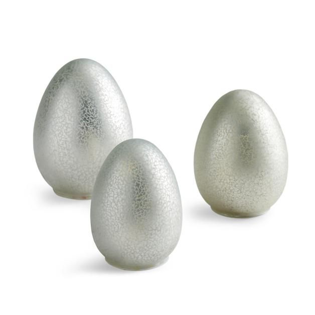 Pre-lit Silver Mercury Glass Eggs, Set of Three | Grandin Road | Grandin Road