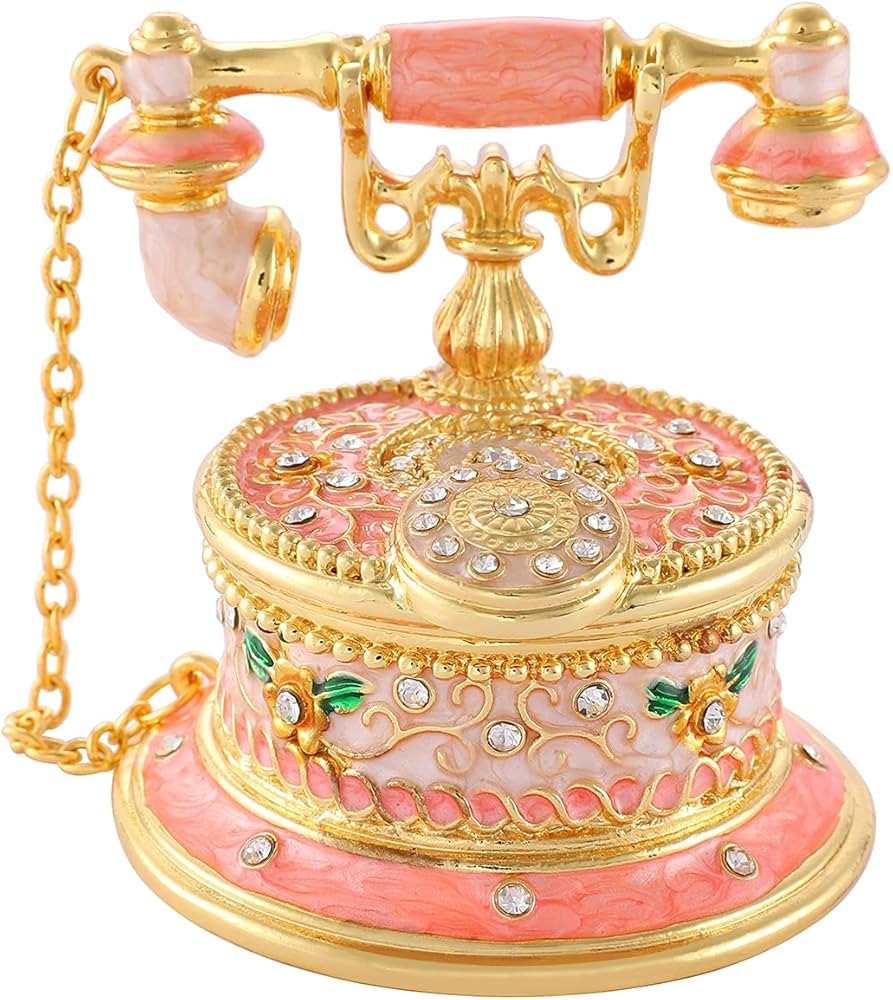 QIFU Hand Painted Pink Telephone Style Enameled Jewelry Trinket Box with Hinged Unique Gift for H... | Amazon (US)