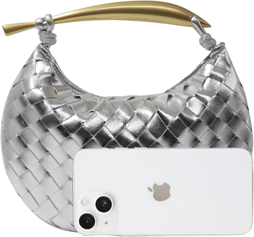 FEOFFS Woven Leather Hobe Dumpling Bag Dinner Handbag For Women Purse Hobo Bag Knotted Woven Clut... | Amazon (US)