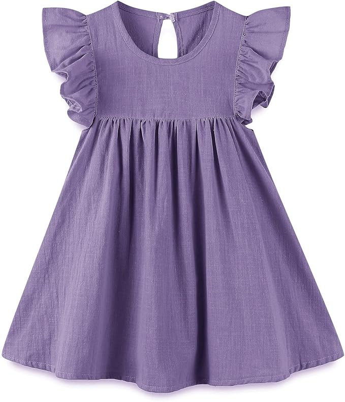 BTGIXSF Baby Girls' Summer Cotton Linen Flutter Sleeve Dress Toddler Beach Sundress | Amazon (US)