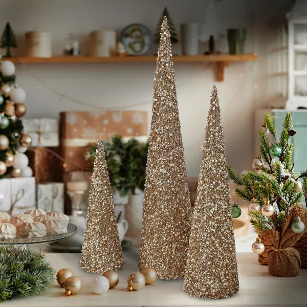 3 Piece Glitter Cone Tree Set | Wayfair North America