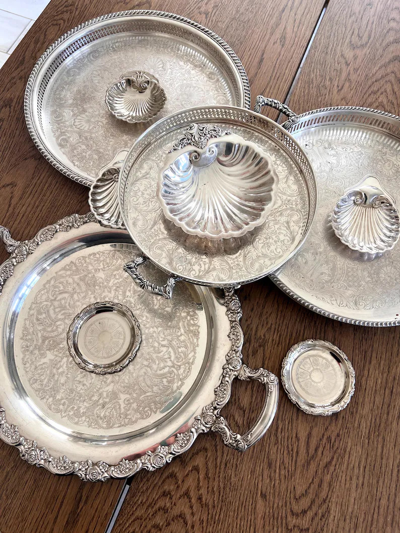 Vintage & Antique Assorted Large Silver-Plated Serving Trays | Etsy (US)