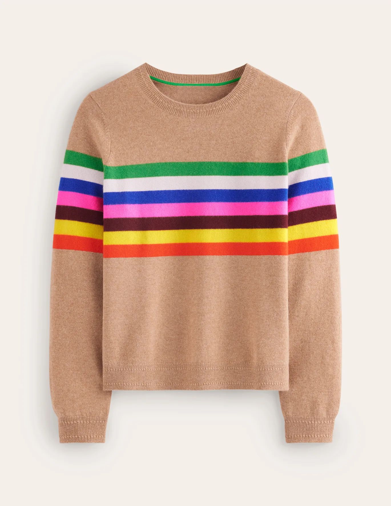 Eva Cashmere Crew Neck Jumper - Camel Melange, Rainbow | Boden US | Boden (US)