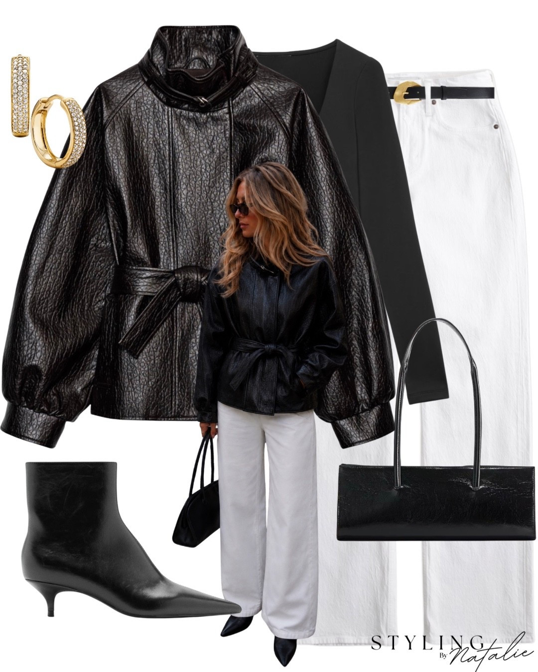 Leather effect tie waist jacket, white jeans, black kitten heel boots, scoop neck bodysuit, black east west bag and diamond hoop earrings.
Autumn outfit, fall fashion, transitional, boots season, date night, Zara, mango, Abercrombie

#LTKuk #LTKautumn #LTKeurope