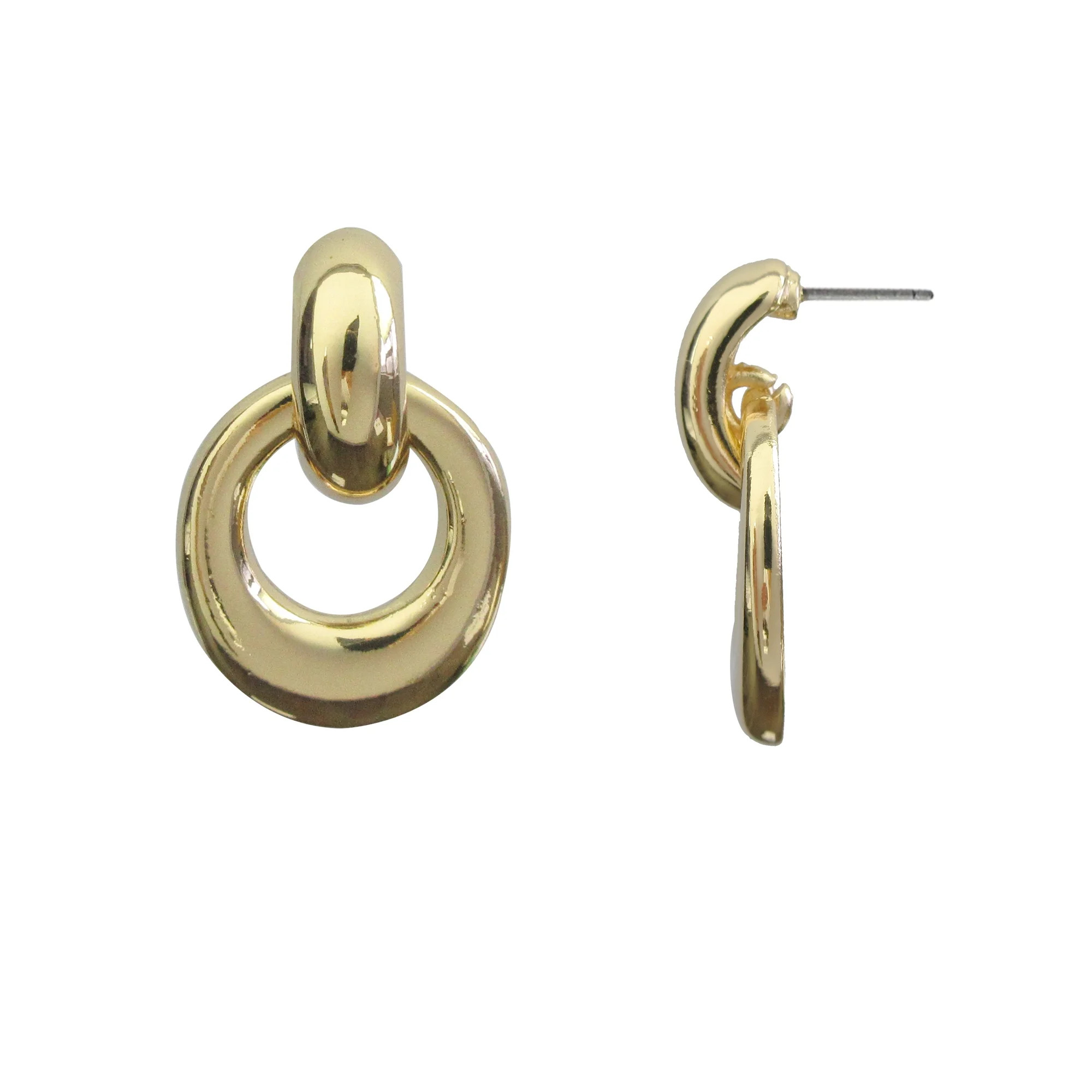 Time and Tru Women's Loop Drop Gold Earring Zinc Alloy/CZ | Walmart (US)