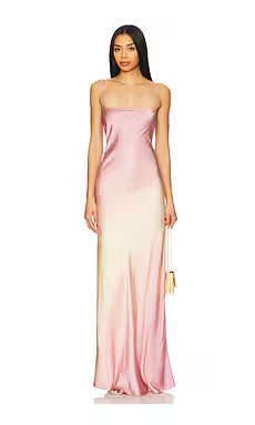 Good American Satin Slip Maxi Dress in Sunset Gradient004 from Revolve.com | Revolve Clothing (Global)