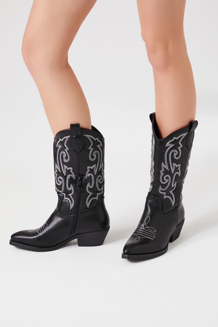 Women's Faux Leather Cowboy Boots in Black, 6 | Forever 21 (US)