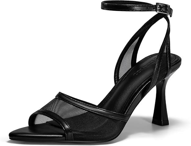 Coutgo Womens Kitten Heels Sandals Pointed Open Toe Ankle Buckle Strap Summer Dress Shoes | Amazon (US)