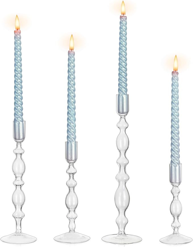 Glasseam Glass Candle Holders for Candlesticks: 4 Pcs Clear Taper Candle Holders Modern Tall Cand... | Amazon (US)
