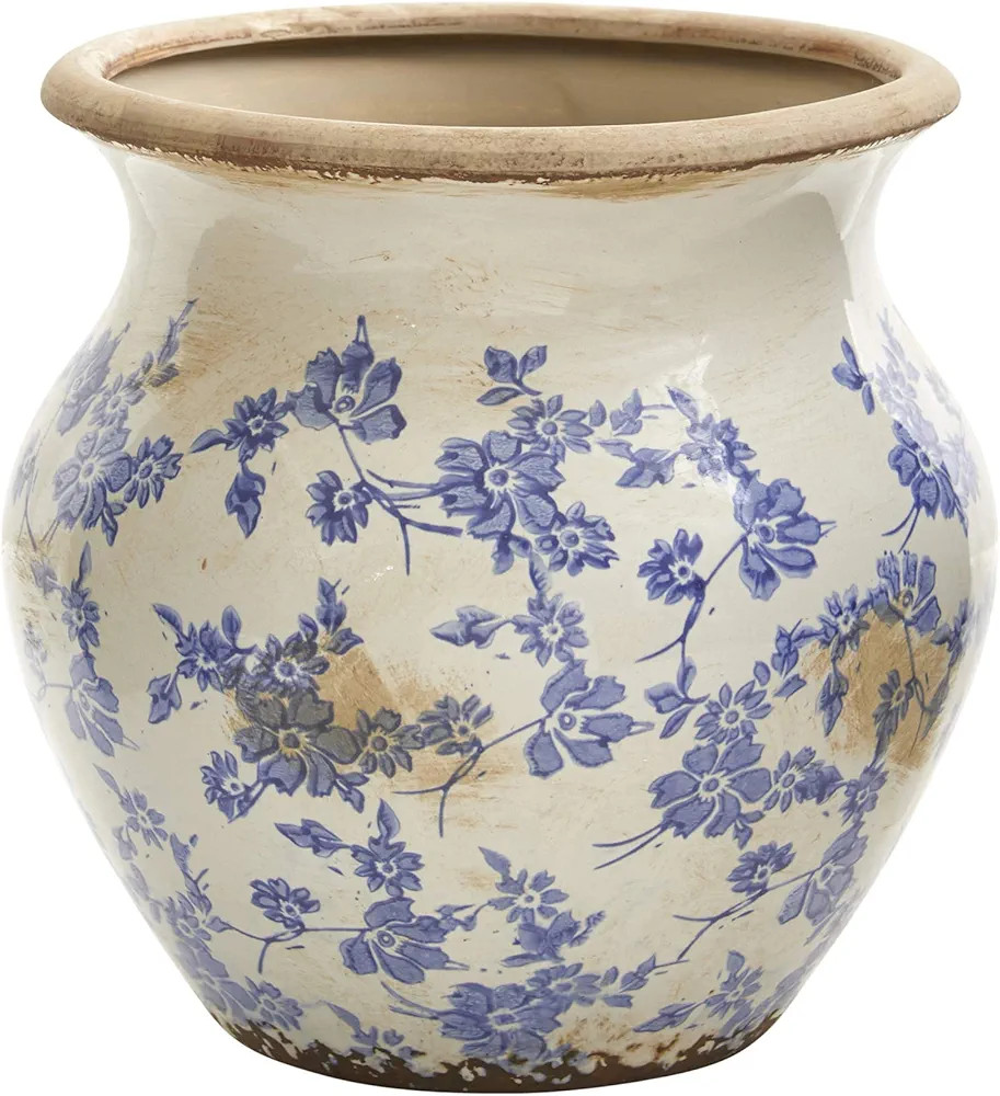 Nearly Natural 10.5in. Tuscan Ceramic Blue Scroll Urn Vase, Green | Amazon (US)