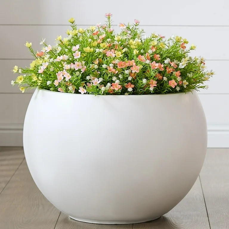 19.3" D x 13" H Fiberstone Large Size Planter, White, 15" Pot Opening, Sphere Flower Pots with Dr... | Walmart (US)