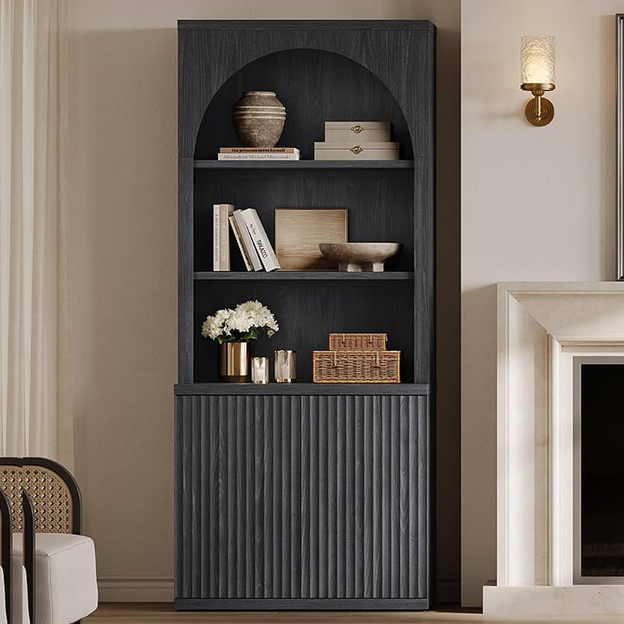 SICOTAS Book Shelf 78" Tall Arched Cabinet Modern Bookshelf Bookcase Large Bookcase with Doors St... | Amazon (US)