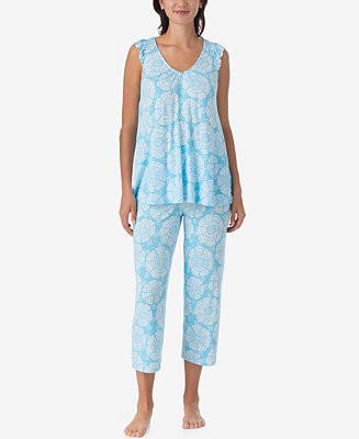 Women's Jersey Ruffle-Sleeve Top & Cropped Pants, 2-Piece Pajama Set | Macy's