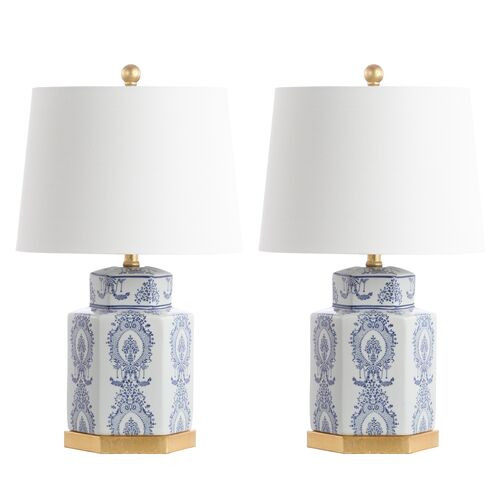 S/2 Bella Ceramic Table Lamps, Blue/White | One Kings Lane