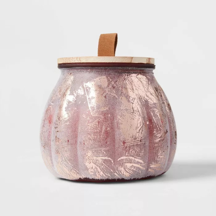 15oz Lidded Pumpkin Glass Jar Spiced Apple Cider Red Marsala Candle - Threshold™ | Target