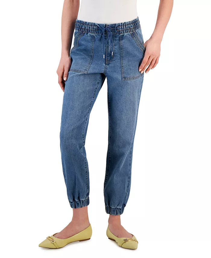 Tinseltown Women's Elastic-Cuff Pull-On Denim Jogger Pants & Reviews - Leggings & Pants - Juniors... | Macys (US)