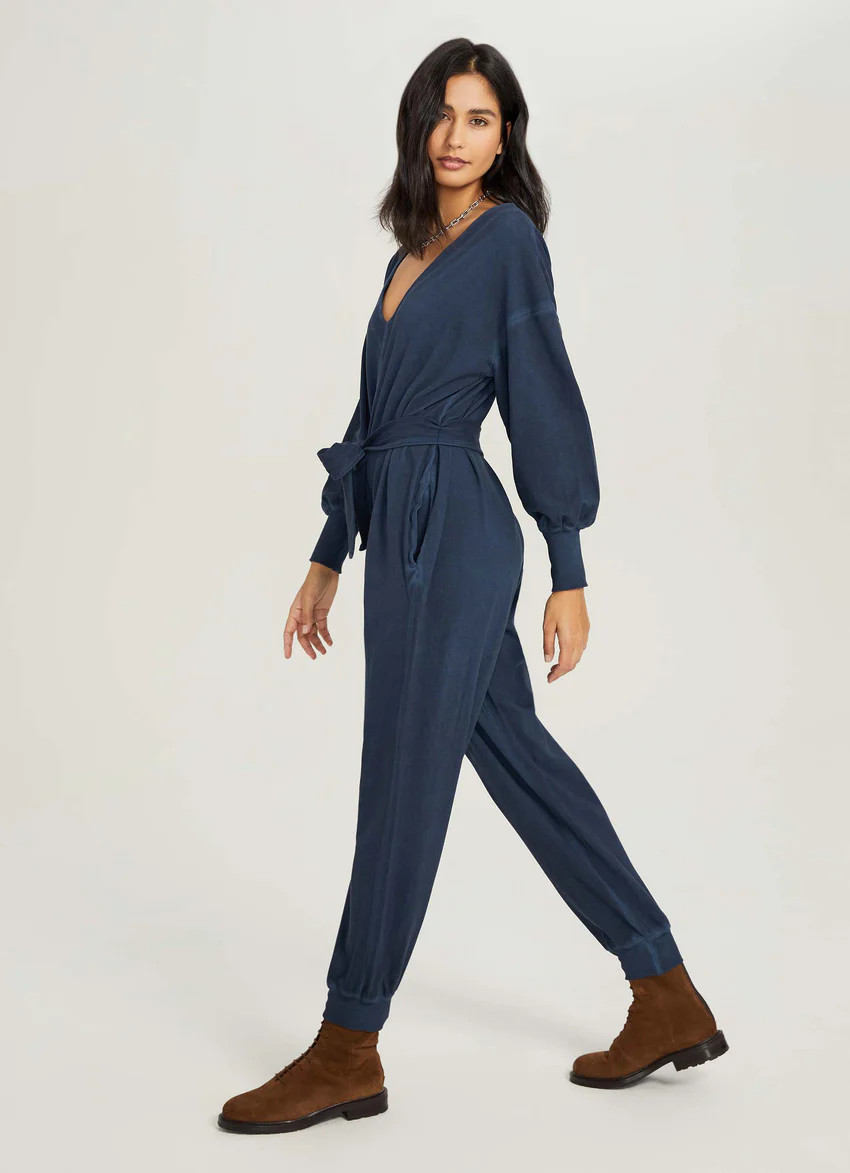 V Neck Long Sleeve Jumpsuit Navy | Something Navy | Something Navy