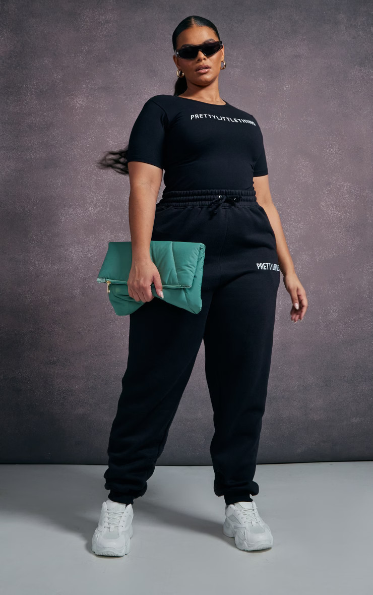 PRETTYLITTLETHING Plus Black High Waisted Sweatpants | PrettyLittleThing US