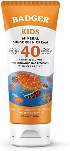 Badger SPF 40 Kids Mineral Sunscreen Cream - Reef-Friendly Broad-Spectrum Water-Resistant Kids Su... | Amazon (US)