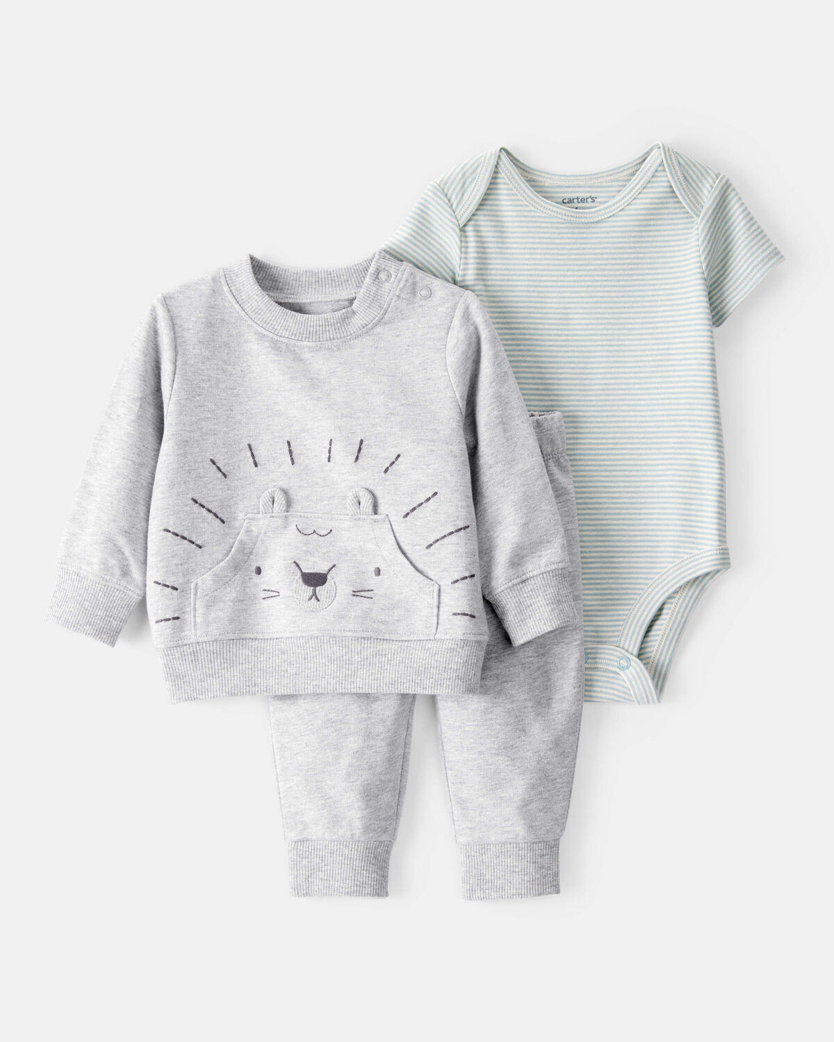Baby Boy 3-Piece Lion Little Pullover Set - Grey/Green | Carter's Inc