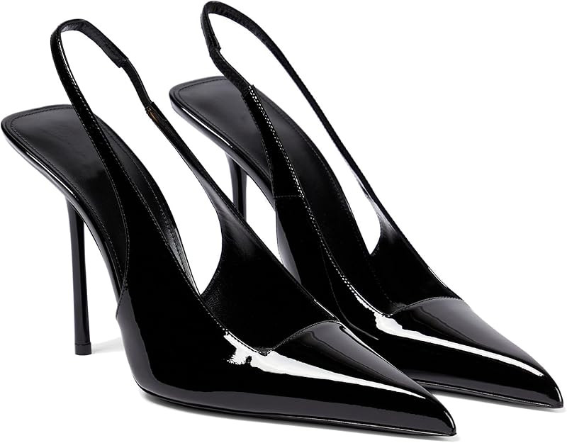 Women's Slingback Stiletto Heels Stretch Strap Slip On Pumps Shoes Pointed Toe Backless Patent Le... | Amazon (US)