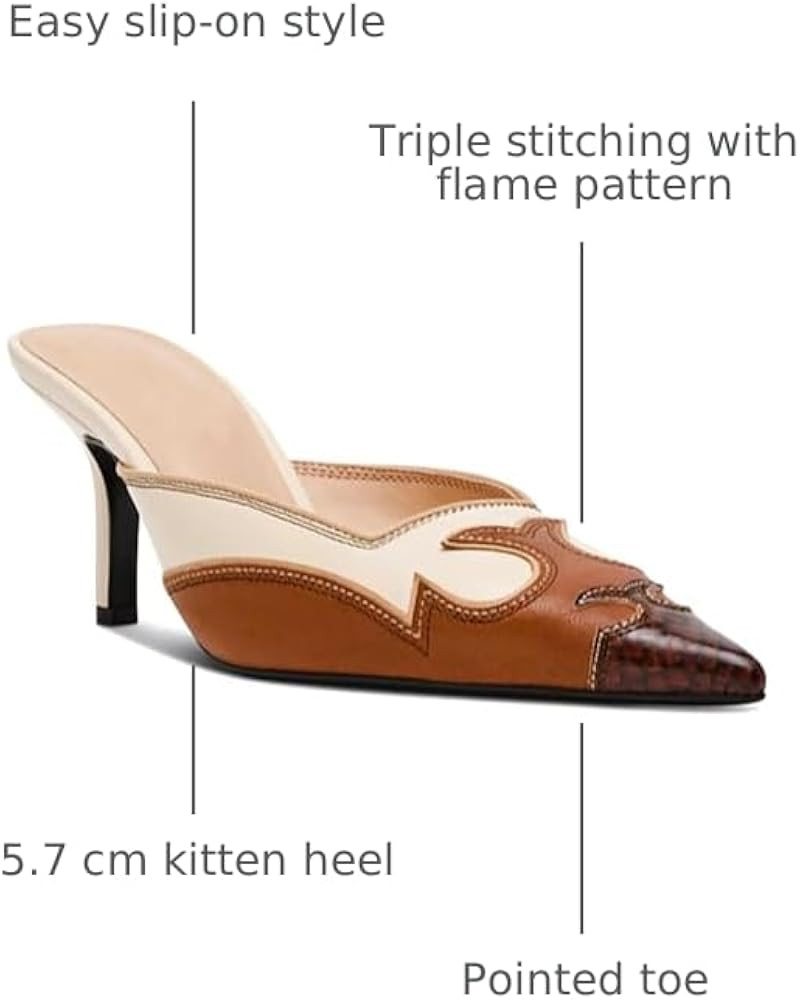 VOLEECE Pointed Toe Mules for Women Suede Slip On Kitten Heels Pumps with Stitching Flame Design ... | Amazon (US)
