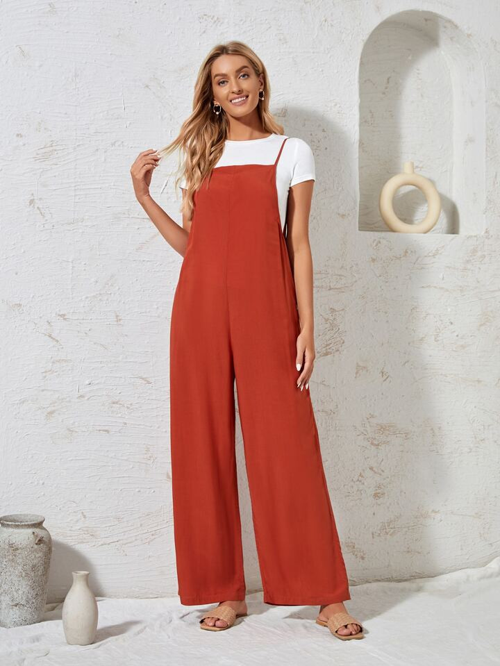 SHEIN LUNE Solid Wide Leg Jumpsuit | SHEIN