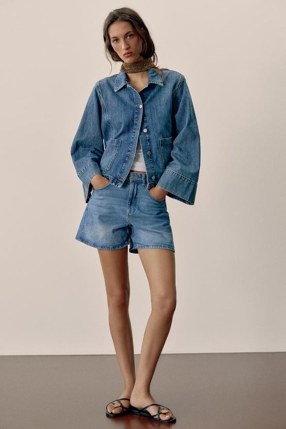 Zara - Z1975 Short Denim Jacket - Mid-Blue - L - Woman | Zara US