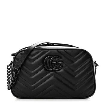 Calfskin Matelasse Monochrome Small GG Marmont Chain Shoulder Bag Black | FASHIONPHILE (US)