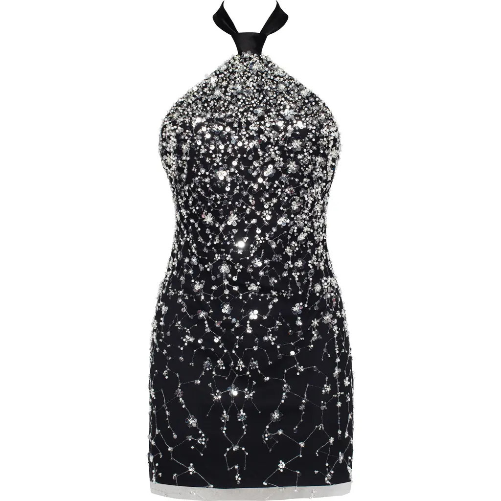 Milla Striking Halterneck Crystal-Embellished Mini Dress in Black at Nordstrom, Size Small | Nordstrom