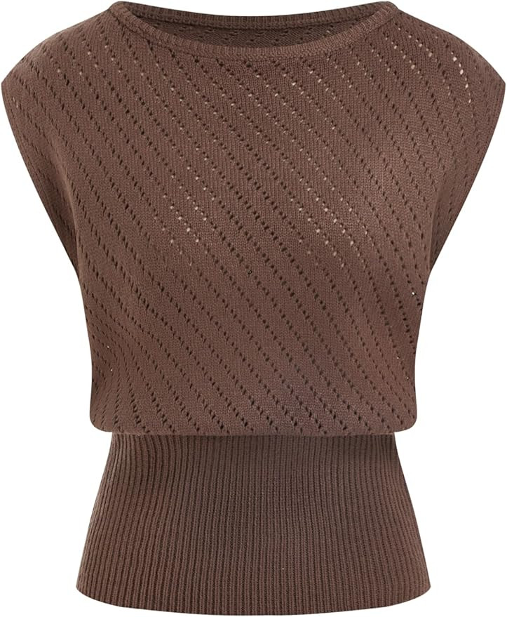 Summer Short Sleeve Sweater Vest for Women Boat Neck Ribbed Knit Cap Sleeve Cut Out Tops Going Ou... | Amazon (US)