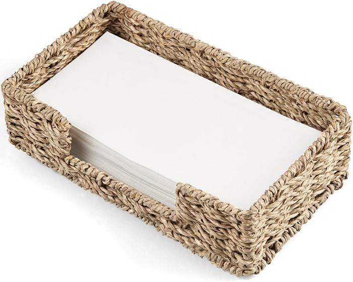 Napkin Holder for Bathroom, Woven Wicker Seagrass Guest Towel Holder Tray, Disposable Paper Hand ... | Amazon (US)