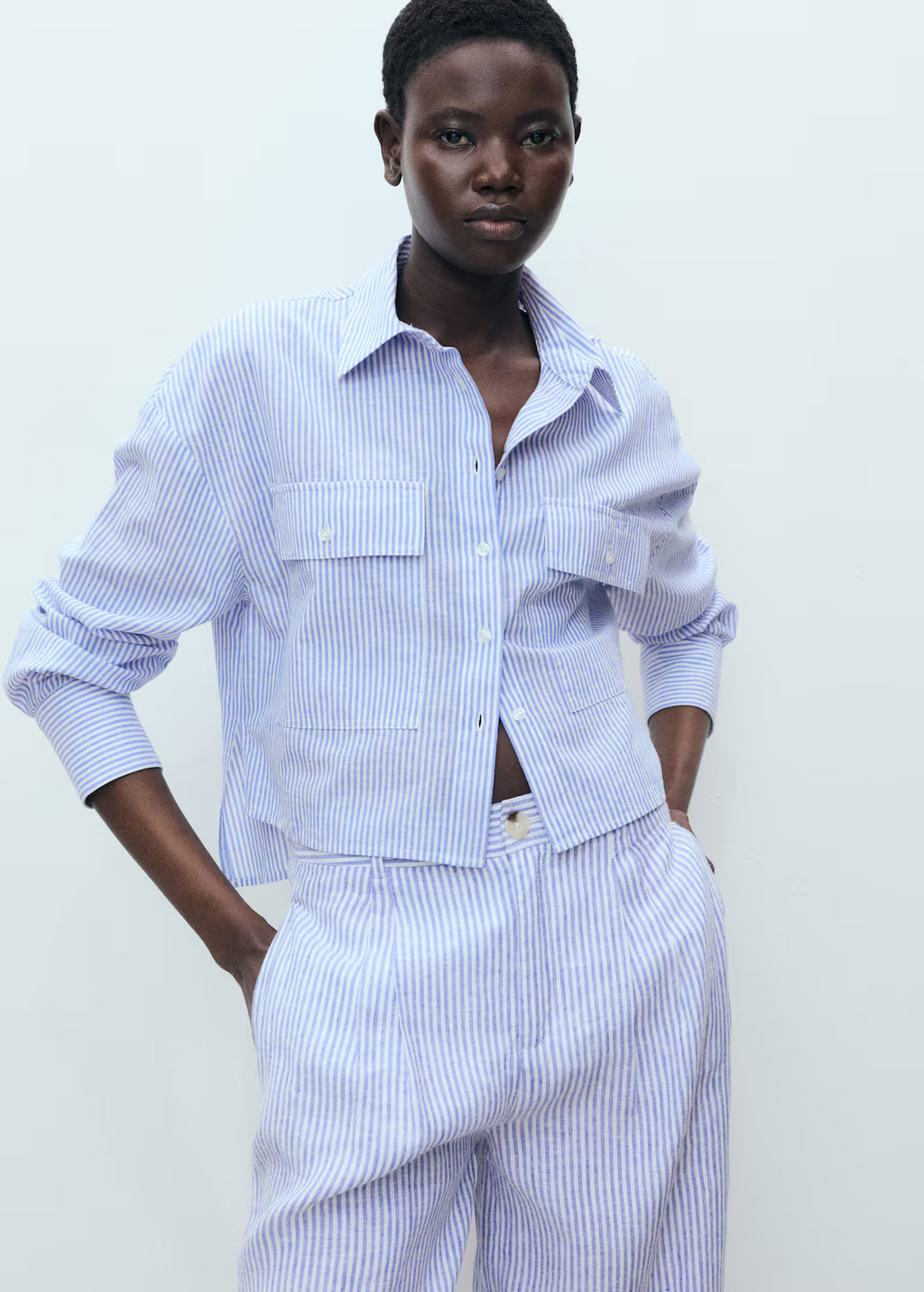 Striped cropped shirt with pockets - Women | MANGO USA | Mango (US/MX/AU)