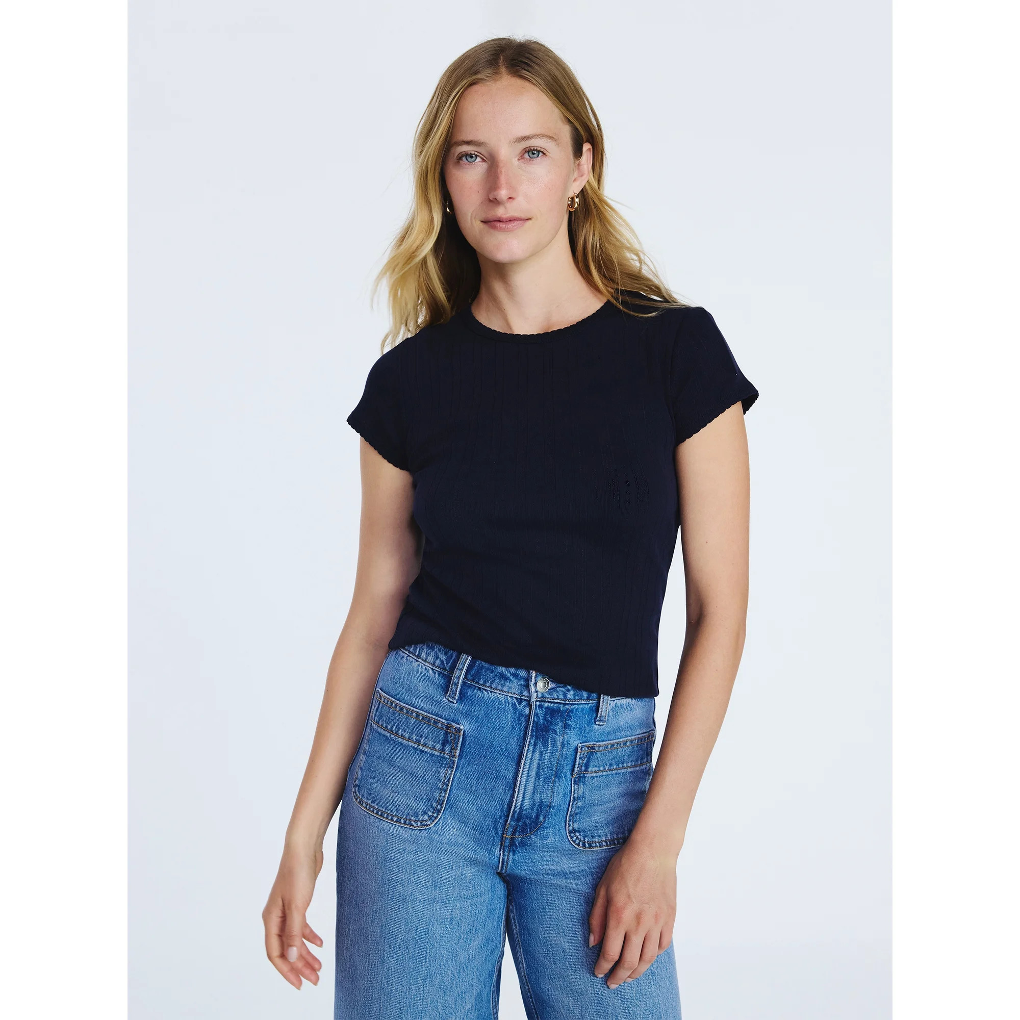 Free Assembly Women's and Women's Plus Pointelle Mini Tee with Short Sleeves, Sizes XS-4X | Walmart (US)